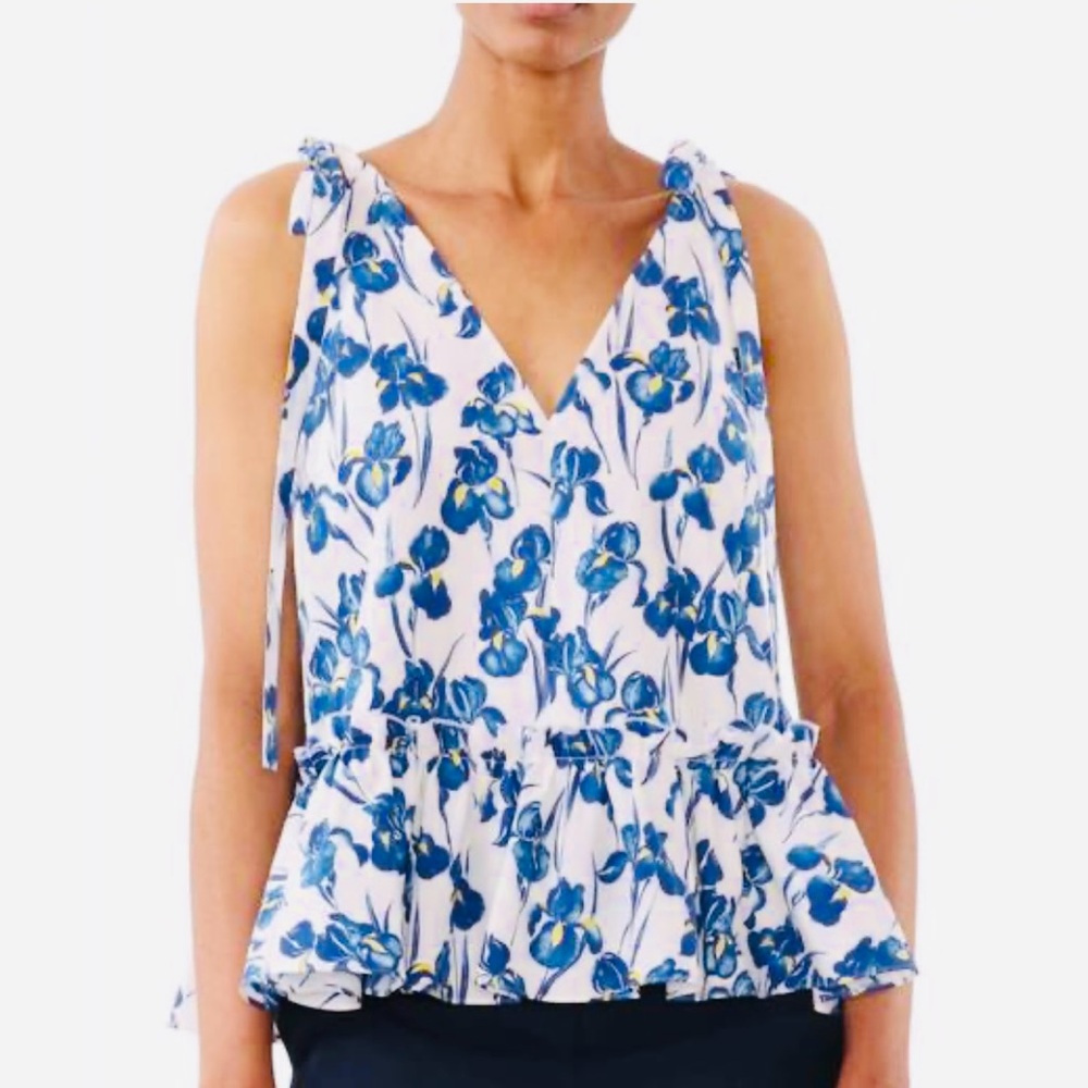 Jason Wu Iris‎ Floral-Print Cotton-Poplin Peplum Top